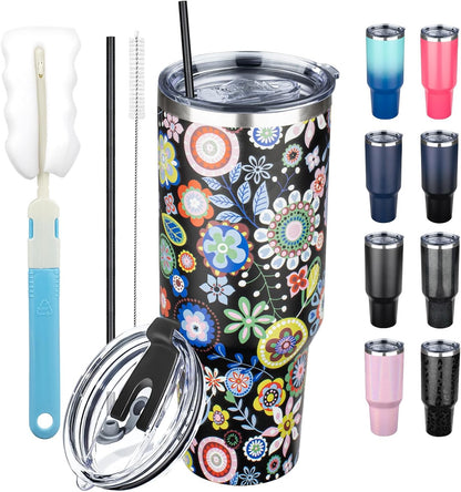 20 oz Tumbler with Lids and Straws, Stainless Steel Insulated Coffee Tumbler, Double Wall Vacuum Insulated Travel Mug Cup, Leakproof Thermal Coffee Cup for Hot and Cold Drinks (Yellow)
