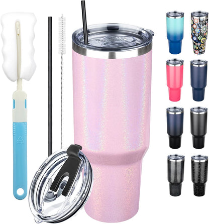 20 oz Tumbler with Lids and Straws, Stainless Steel Insulated Coffee Tumbler, Double Wall Vacuum Insulated Travel Mug Cup, Leakproof Thermal Coffee Cup for Hot and Cold Drinks (Yellow)