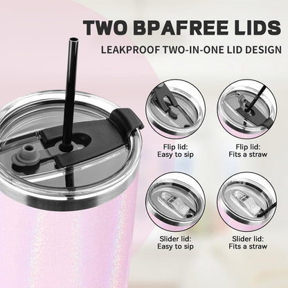 20 oz Tumbler with Lids and Straws, Stainless Steel Insulated Coffee Tumbler, Double Wall Vacuum Insulated Travel Mug Cup, Leakproof Thermal Coffee Cup for Hot and Cold Drinks (Yellow)