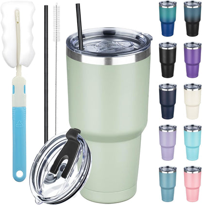 20 oz Tumbler with Lids and Straws, Stainless Steel Insulated Coffee Tumbler, Double Wall Vacuum Insulated Travel Mug Cup, Leakproof Thermal Coffee Cup for Hot and Cold Drinks (Yellow)