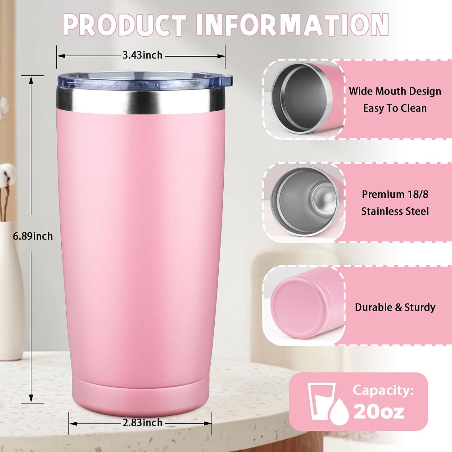 20 oz Tumbler with Lids and Straws, Stainless Steel Insulated Coffee Tumbler, Double Wall Vacuum Insulated Travel Mug Cup, Leakproof Thermal Coffee Cup for Hot and Cold Drinks (Yellow)