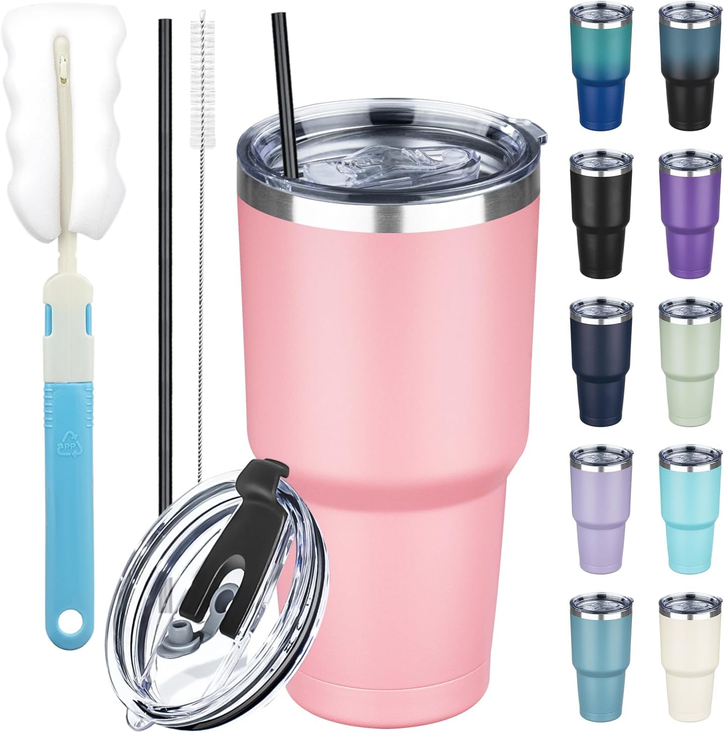 20 oz Tumbler with Lids and Straws, Stainless Steel Insulated Coffee Tumbler, Double Wall Vacuum Insulated Travel Mug Cup, Leakproof Thermal Coffee Cup for Hot and Cold Drinks (Yellow)