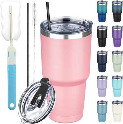 20 oz Tumbler with Lids and Straws, Stainless Steel Insulated Coffee Tumbler, Double Wall Vacuum Insulated Travel Mug Cup, Leakproof Thermal Coffee Cup for Hot and Cold Drinks (Yellow)