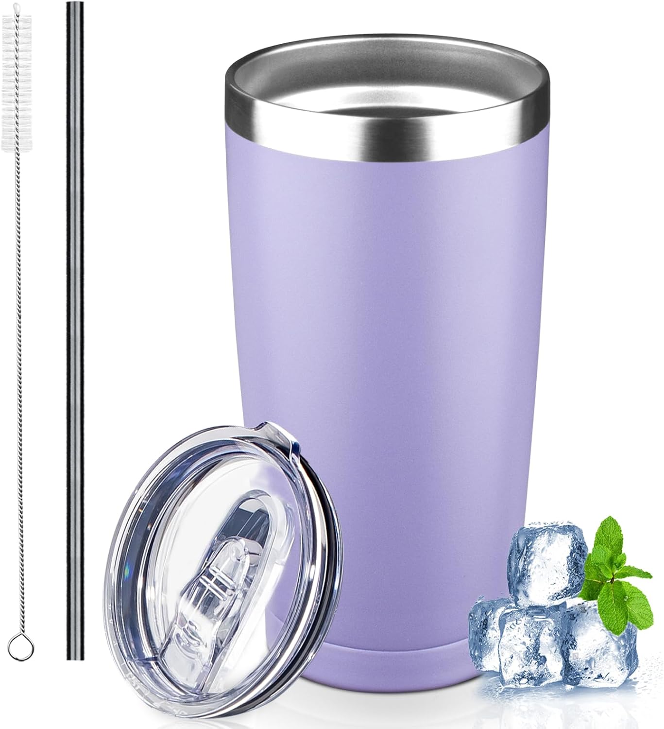 20 oz Tumbler with Lids and Straws, Stainless Steel Insulated Coffee Tumbler, Double Wall Vacuum Insulated Travel Mug Cup, Leakproof Thermal Coffee Cup for Hot and Cold Drinks (Yellow)