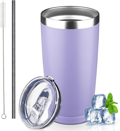 20 oz Tumbler with Lids and Straws, Stainless Steel Insulated Coffee Tumbler, Double Wall Vacuum Insulated Travel Mug Cup, Leakproof Thermal Coffee Cup for Hot and Cold Drinks (Yellow)