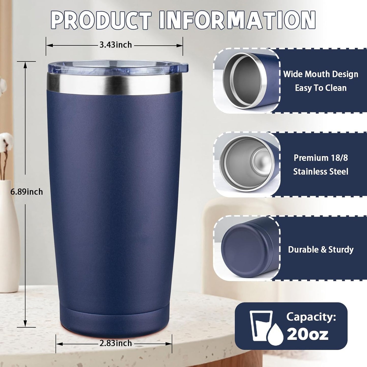20 oz Tumbler with Lids and Straws, Stainless Steel Insulated Coffee Tumbler, Double Wall Vacuum Insulated Travel Mug Cup, Leakproof Thermal Coffee Cup for Hot and Cold Drinks (Yellow)