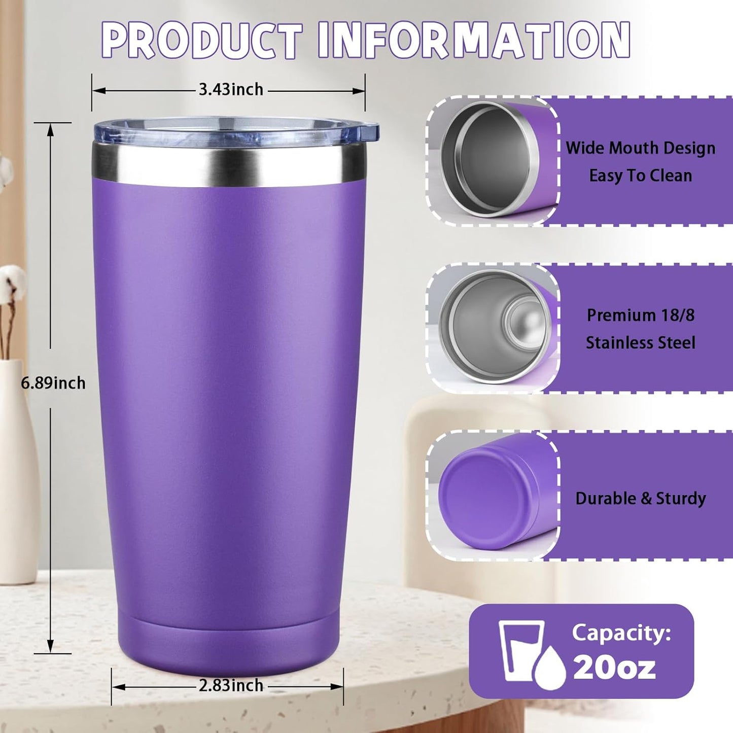 20 oz Tumbler with Lids and Straws, Stainless Steel Insulated Coffee Tumbler, Double Wall Vacuum Insulated Travel Mug Cup, Leakproof Thermal Coffee Cup for Hot and Cold Drinks (Yellow)