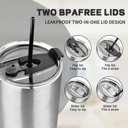 20 oz Tumbler with Lids and Straws, Stainless Steel Insulated Coffee Tumbler, Double Wall Vacuum Insulated Travel Mug Cup, Leakproof Thermal Coffee Cup for Hot and Cold Drinks (Yellow)