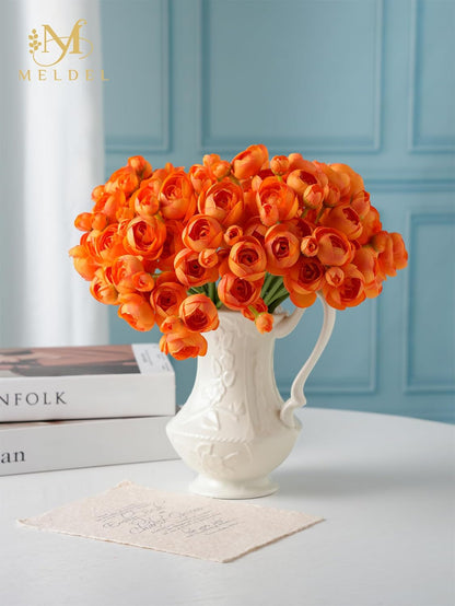 32Pcs Orange Ranunculus Artificial Flowers for DIY Home Wedding