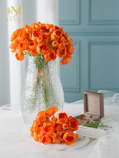 32Pcs Orange Ranunculus Artificial Flowers for DIY Home Wedding