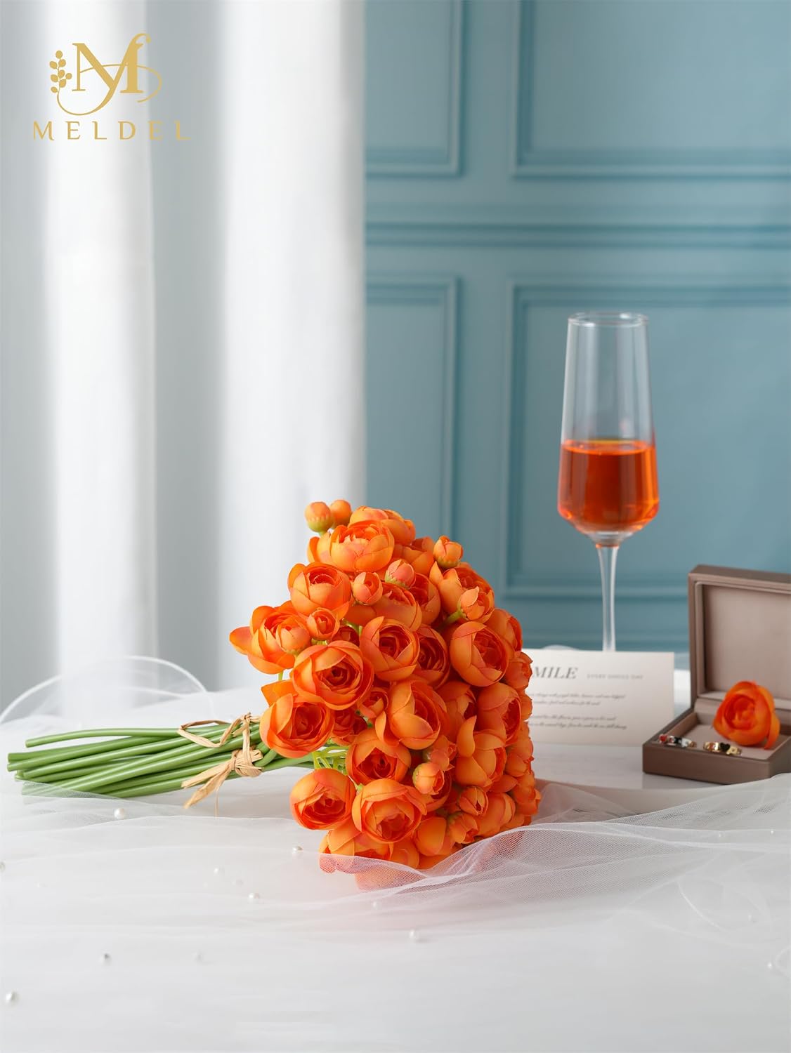 32Pcs Orange Ranunculus Artificial Flowers for DIY Home Wedding