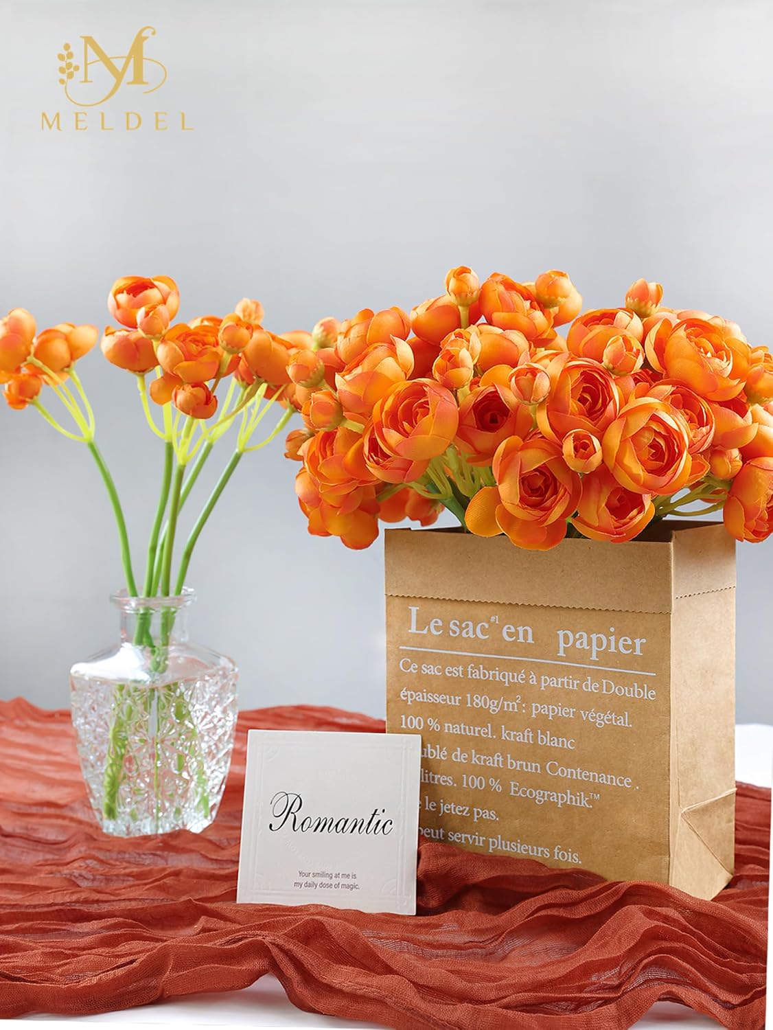 32Pcs Orange Ranunculus Artificial Flowers for DIY Home Wedding