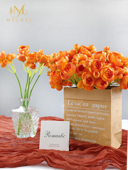 32Pcs Orange Ranunculus Artificial Flowers for DIY Home Wedding