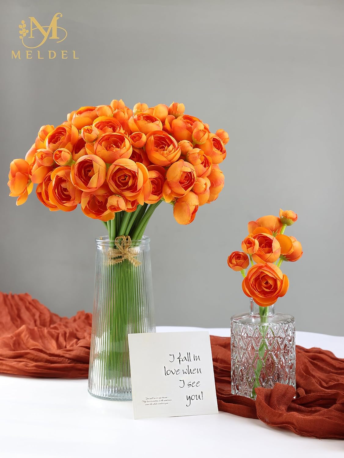 32Pcs Orange Ranunculus Artificial Flowers for DIY Home Wedding