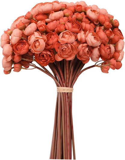 32Pcs Orange Ranunculus Artificial Flowers for DIY Home Wedding