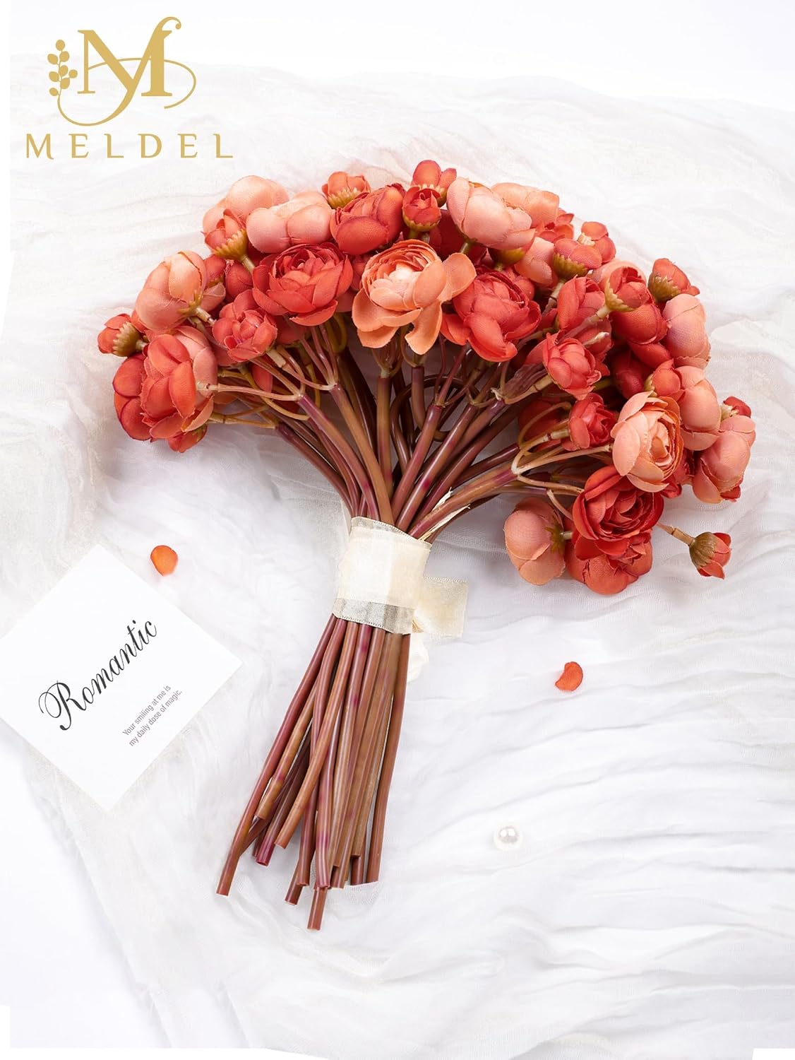 32Pcs Orange Ranunculus Artificial Flowers for DIY Home Wedding
