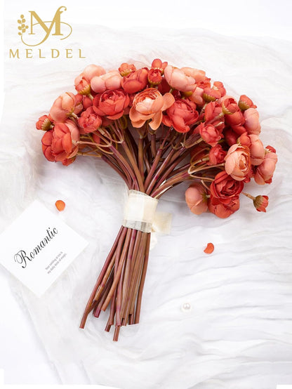32Pcs Orange Ranunculus Artificial Flowers for DIY Home Wedding