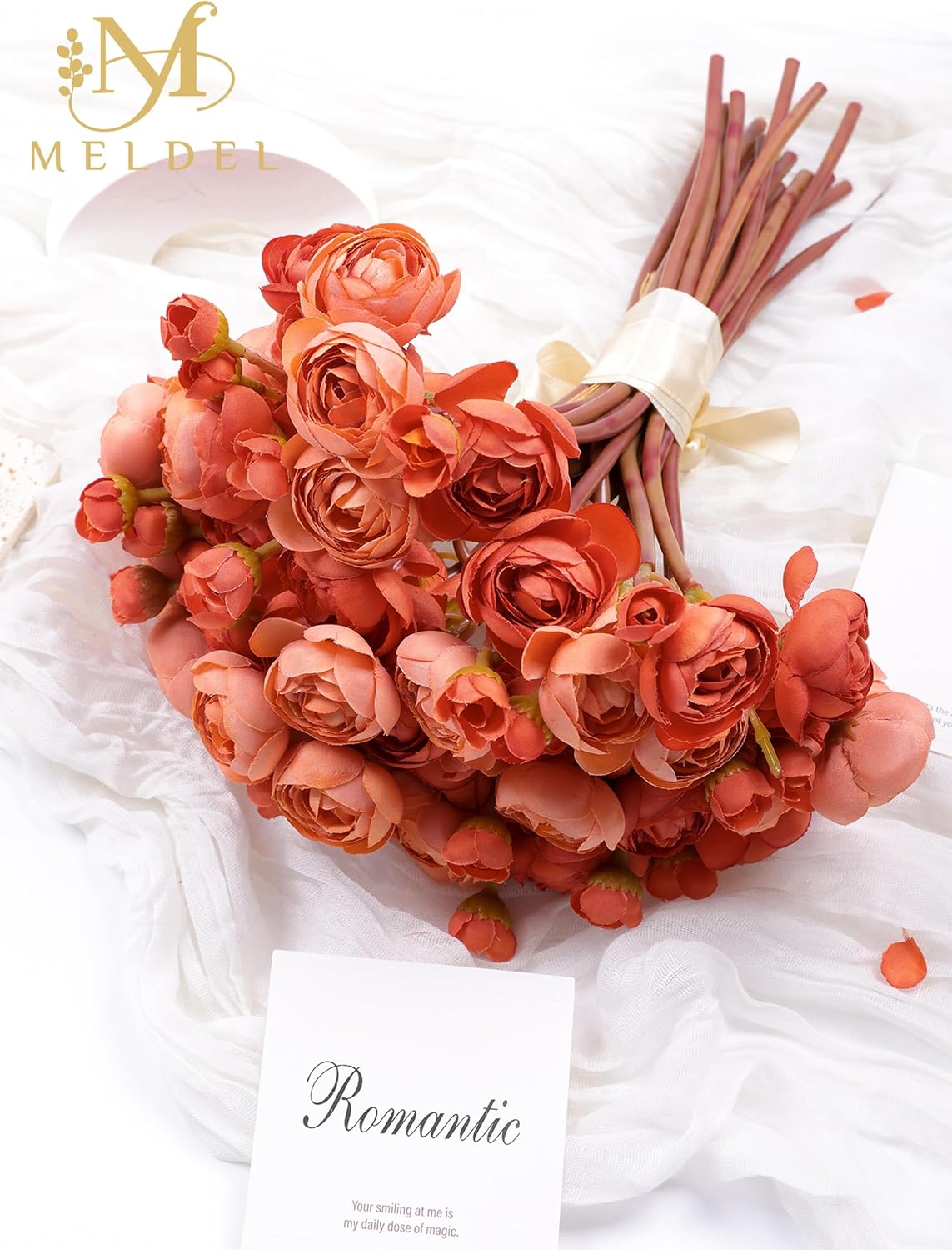 32Pcs Orange Ranunculus Artificial Flowers for DIY Home Wedding