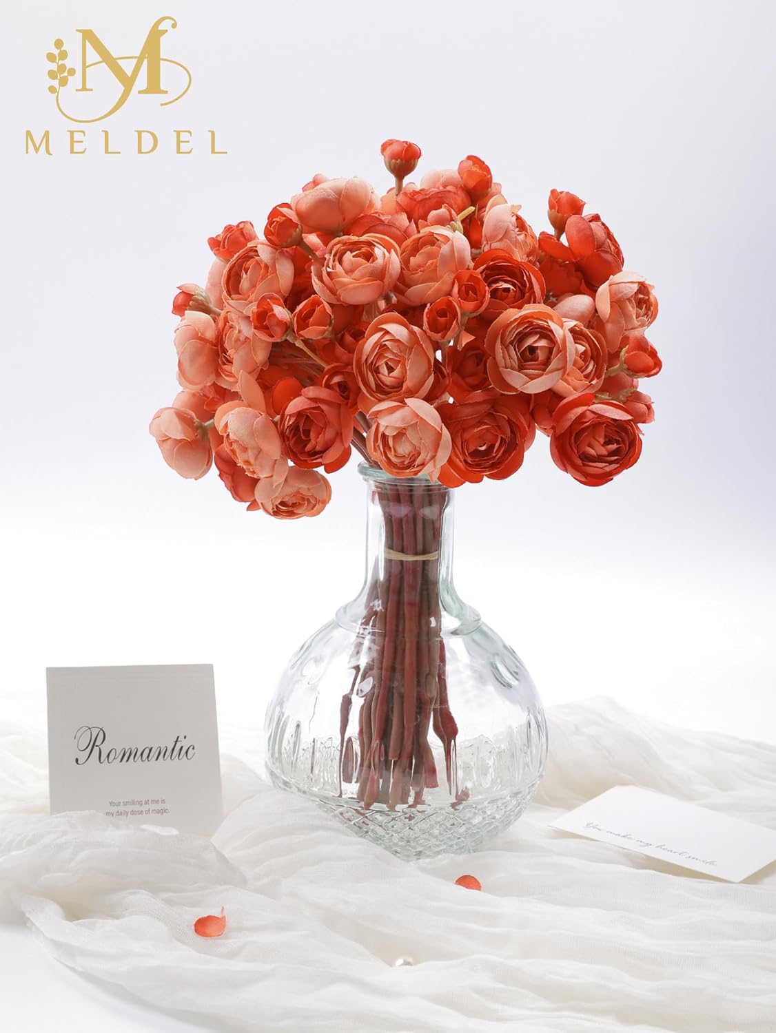 32Pcs Orange Ranunculus Artificial Flowers for DIY Home Wedding