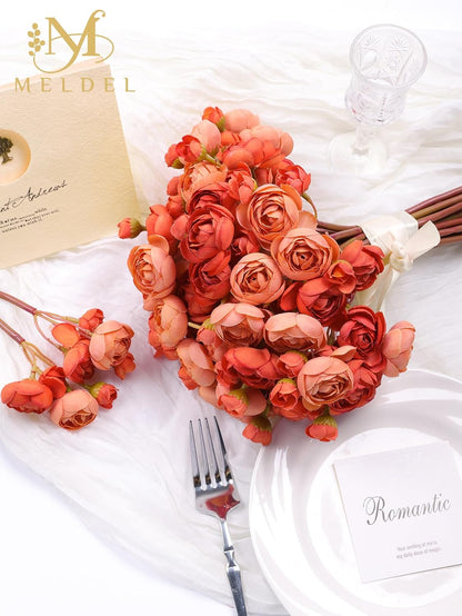 32Pcs Orange Ranunculus Artificial Flowers for DIY Home Wedding