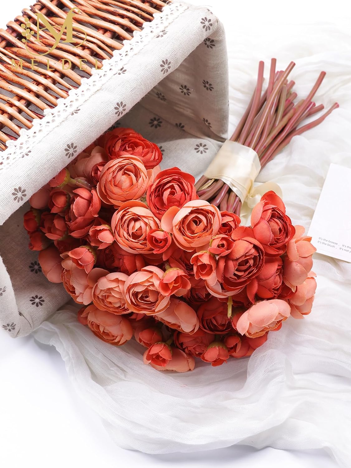 32Pcs Orange Ranunculus Artificial Flowers for DIY Home Wedding