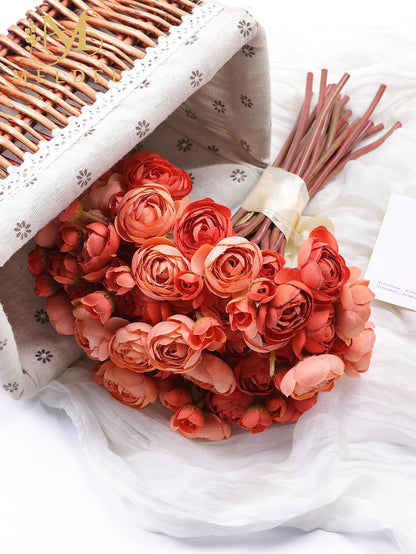 32Pcs Orange Ranunculus Artificial Flowers for DIY Home Wedding
