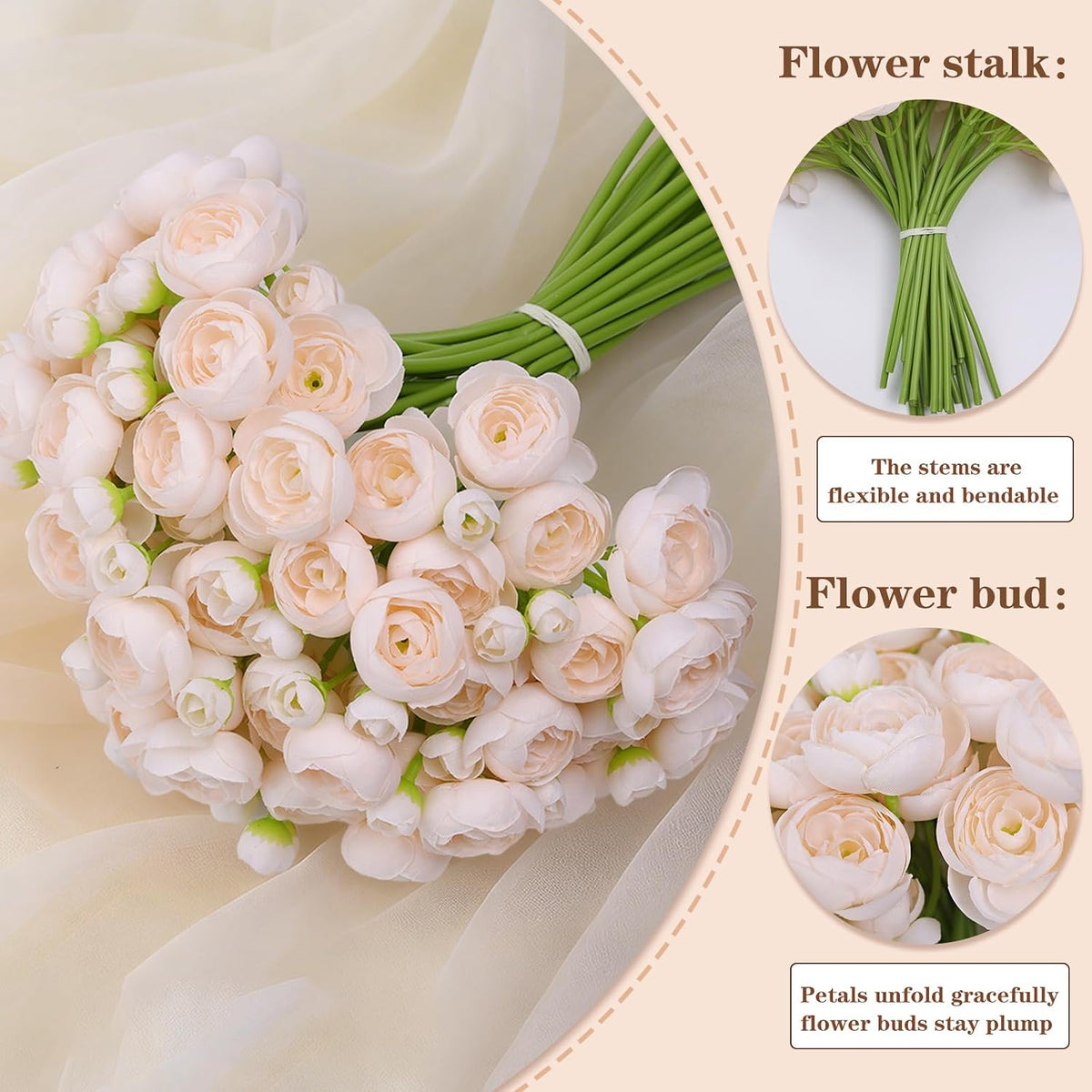 32Pcs Orange Ranunculus Artificial Flowers for DIY Home Wedding