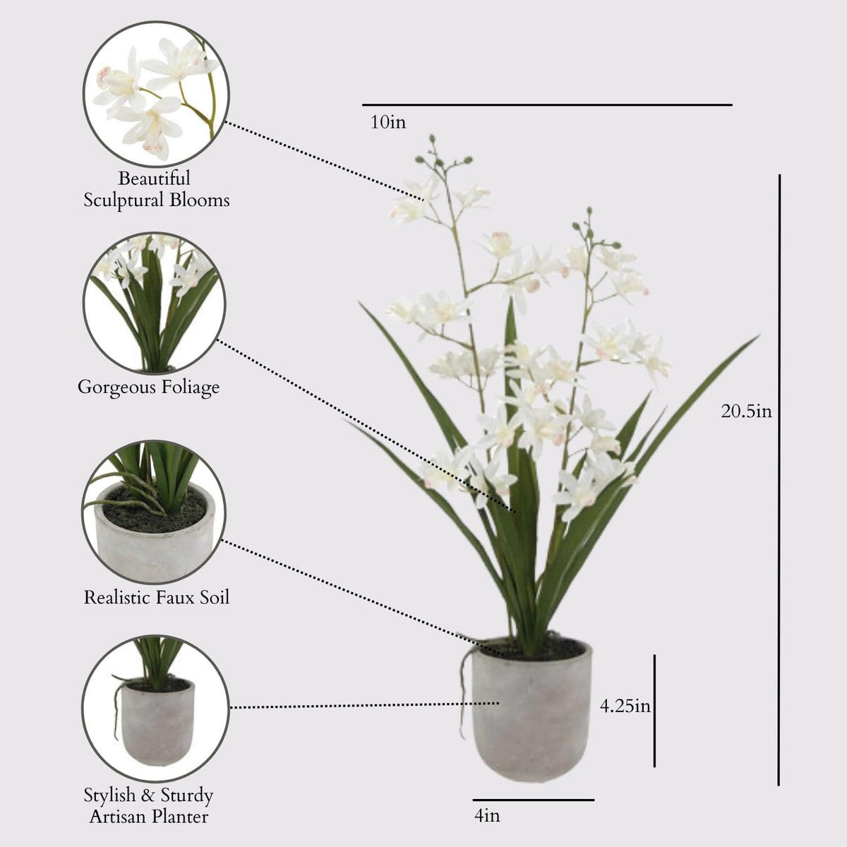 Faux Orchid Plant w/Succulents, 24 in, Grey, Home Decor