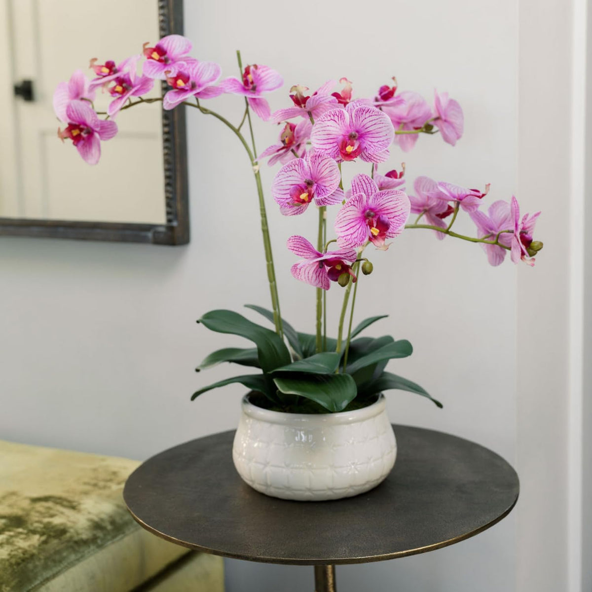 Faux Orchid Plant w/Succulents, 24 in, Grey, Home Decor