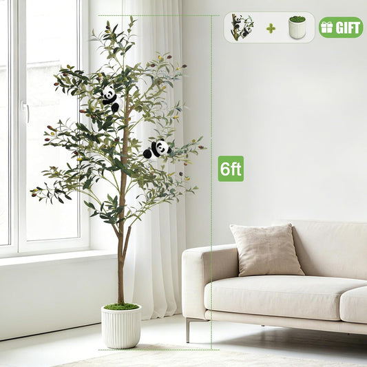 6FT Artificial Olive Tree Indoor Faux Olive Trees with Flower Pot Panda Toy