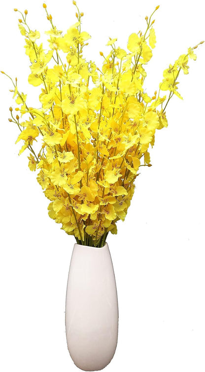 Yellow Orchids Silk Fake Flowers in Bulk, 12 Pcs (Each 38.5”), for Wedding Festive Party Home Office Decoration, No Include Vase