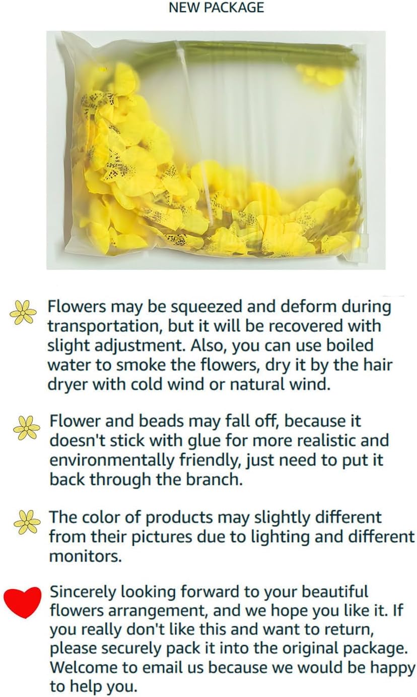 Yellow Orchids Silk Fake Flowers in Bulk, 12 Pcs (Each 38.5”), for Wedding Festive Party Home Office Decoration, No Include Vase