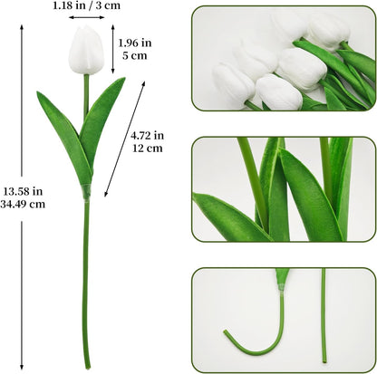 25Pcs Artificial Tulips, Real Touch Faux Tulips Artificial Flowers (White)