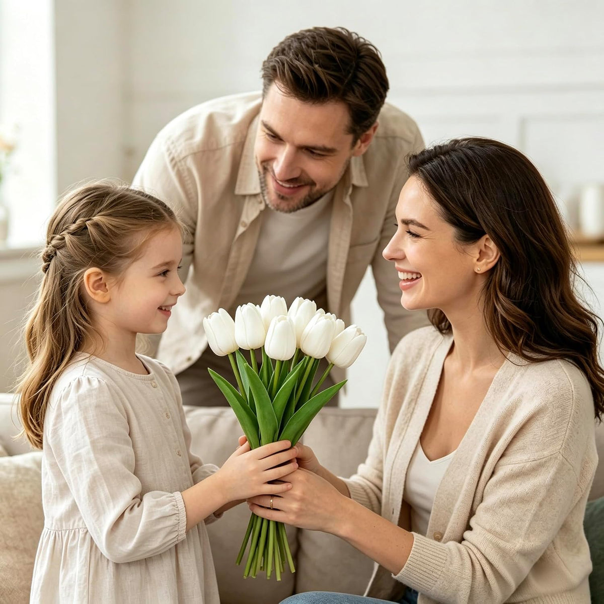 25Pcs Artificial Tulips, Real Touch Faux Tulips Artificial Flowers (White)