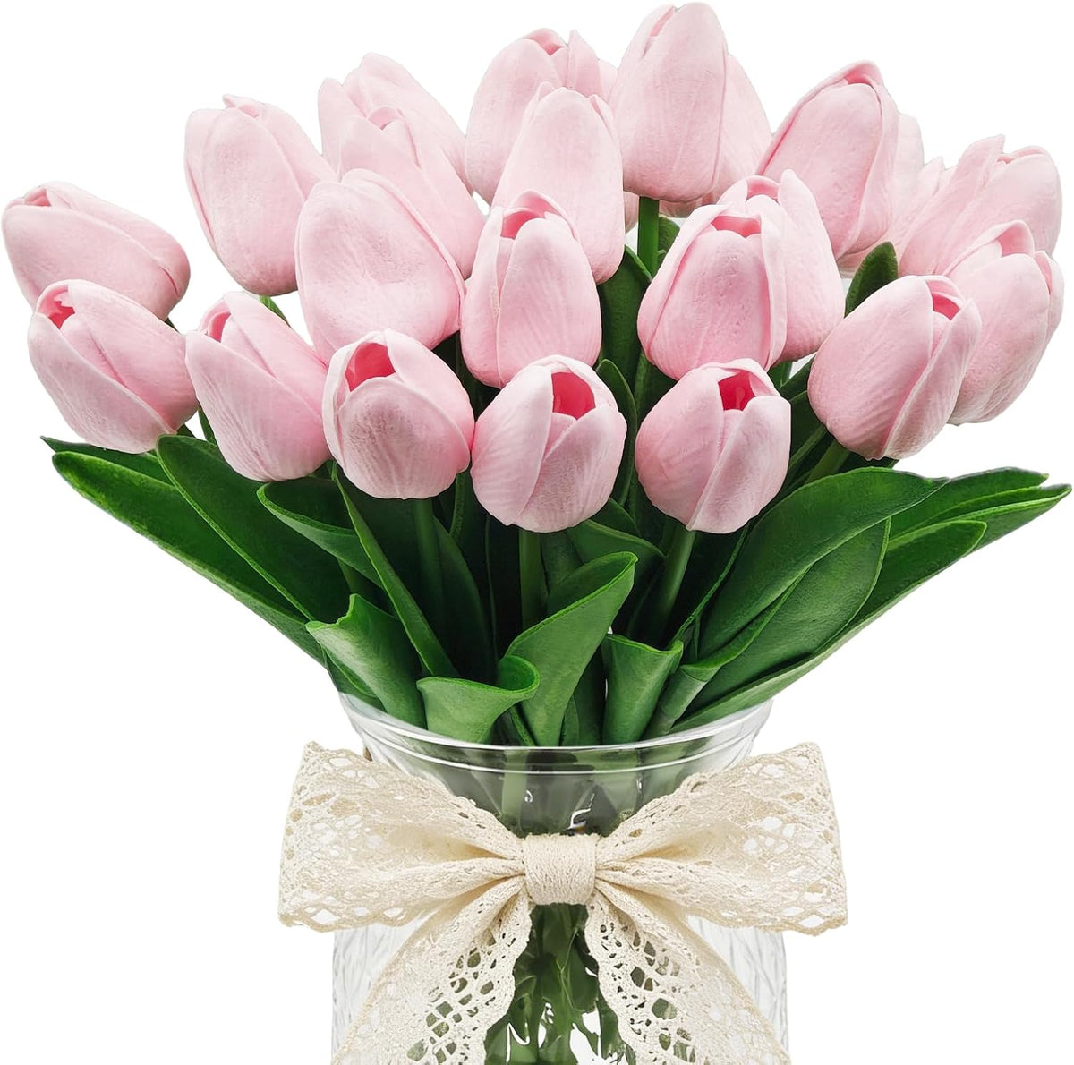25Pcs Artificial Tulips, Real Touch Faux Tulips Artificial Flowers (White)