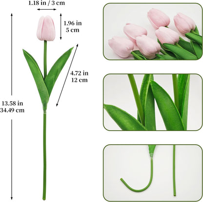 25Pcs Artificial Tulips, Real Touch Faux Tulips Artificial Flowers (White)