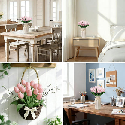 25Pcs Artificial Tulips, Real Touch Faux Tulips Artificial Flowers (White)