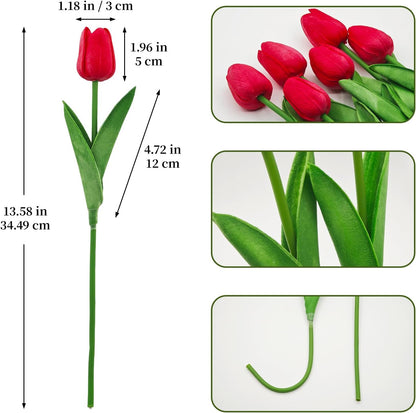 25Pcs Artificial Tulips, Real Touch Faux Tulips Artificial Flowers (White)
