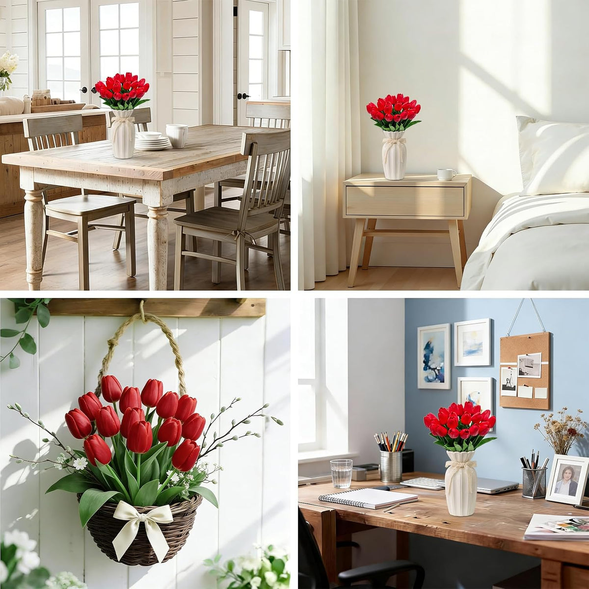 25Pcs Artificial Tulips, Real Touch Faux Tulips Artificial Flowers (White)