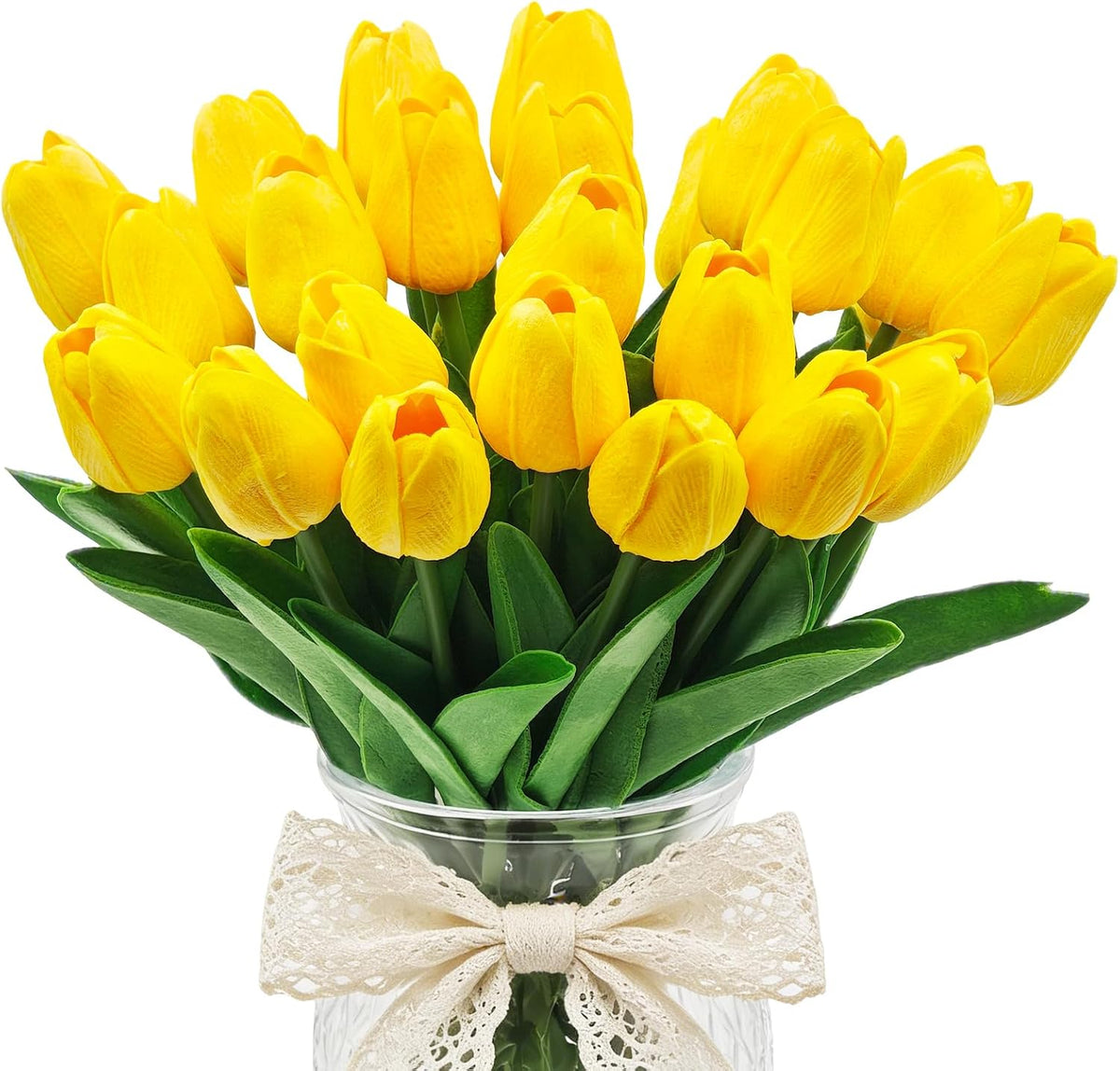 25Pcs Artificial Tulips, Real Touch Faux Tulips Artificial Flowers (White)