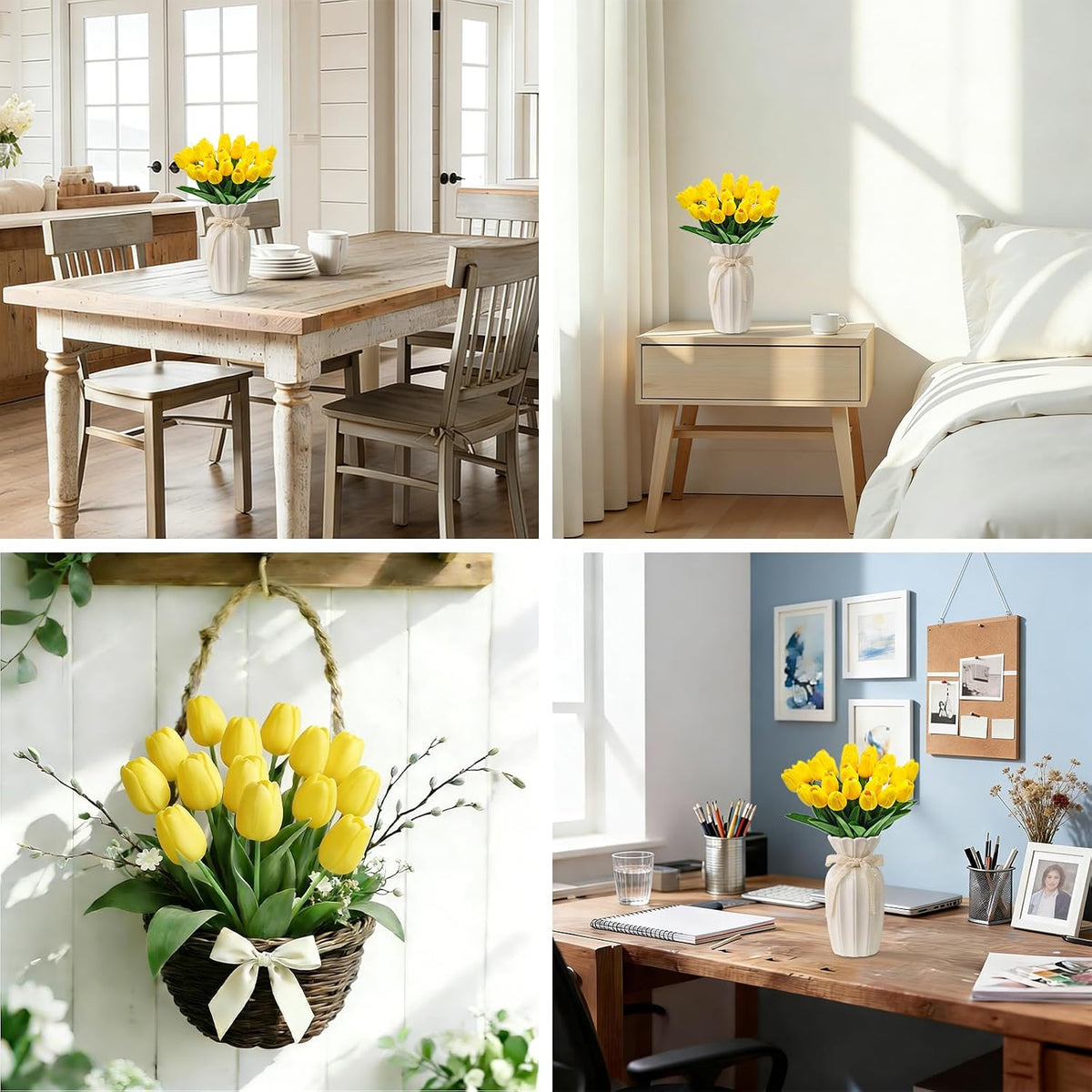 25Pcs Artificial Tulips, Real Touch Faux Tulips Artificial Flowers (White)