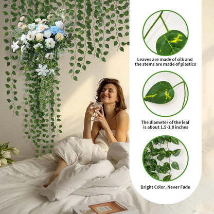 24 Pack 172Ft Fake Plants Artificial Vines for Room Decor, Faux Ivy Greenery Garland for Home Teen Girls Bedroom Living Aesthetic Farmhouse Dorm Wall Decoration, Wedding Easter Christmas Party Gift
