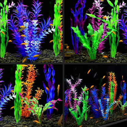 Fish Tank Plants, 10 Pack Artificial Aquarium Plants for Decorations (Blue)