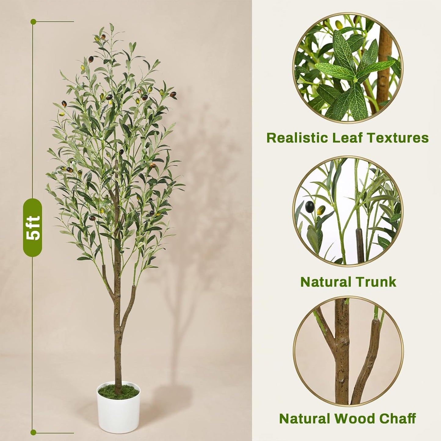 Artificial Olive Tree, 6FT Tall Faux Olive Trees with Planter & Basket, Artificial Plants Indoor with Natural Wood Trunk and Realistic Fruits for Home Decor Office Living Room