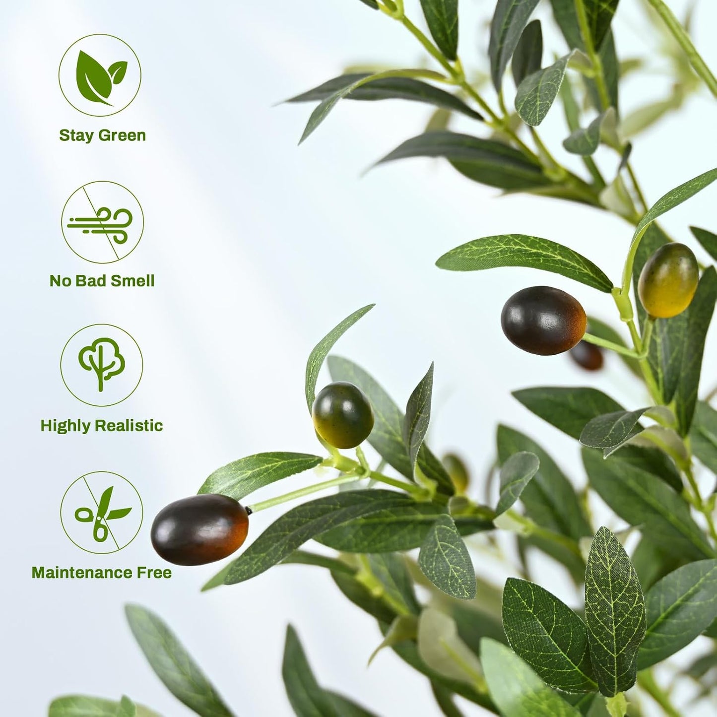 Artificial Olive Tree, 6FT Tall Faux Olive Trees with Planter & Basket, Artificial Plants Indoor with Natural Wood Trunk and Realistic Fruits for Home Decor Office Living Room