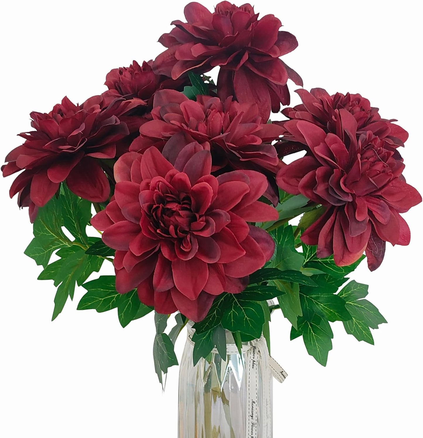 8 Pcs Dahlia Artificial Flowers, 24" Fake Silk Dahlia Flower Bouquets for DIY Wedding Centerpieces Arrangements Bridal Shower Party Home Decorations (8, red Bean Pink)