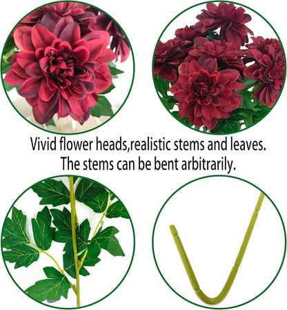 8 Pcs Dahlia Artificial Flowers, 24" Fake Silk Dahlia Flower Bouquets for DIY Wedding Centerpieces Arrangements Bridal Shower Party Home Decorations (8, red Bean Pink)