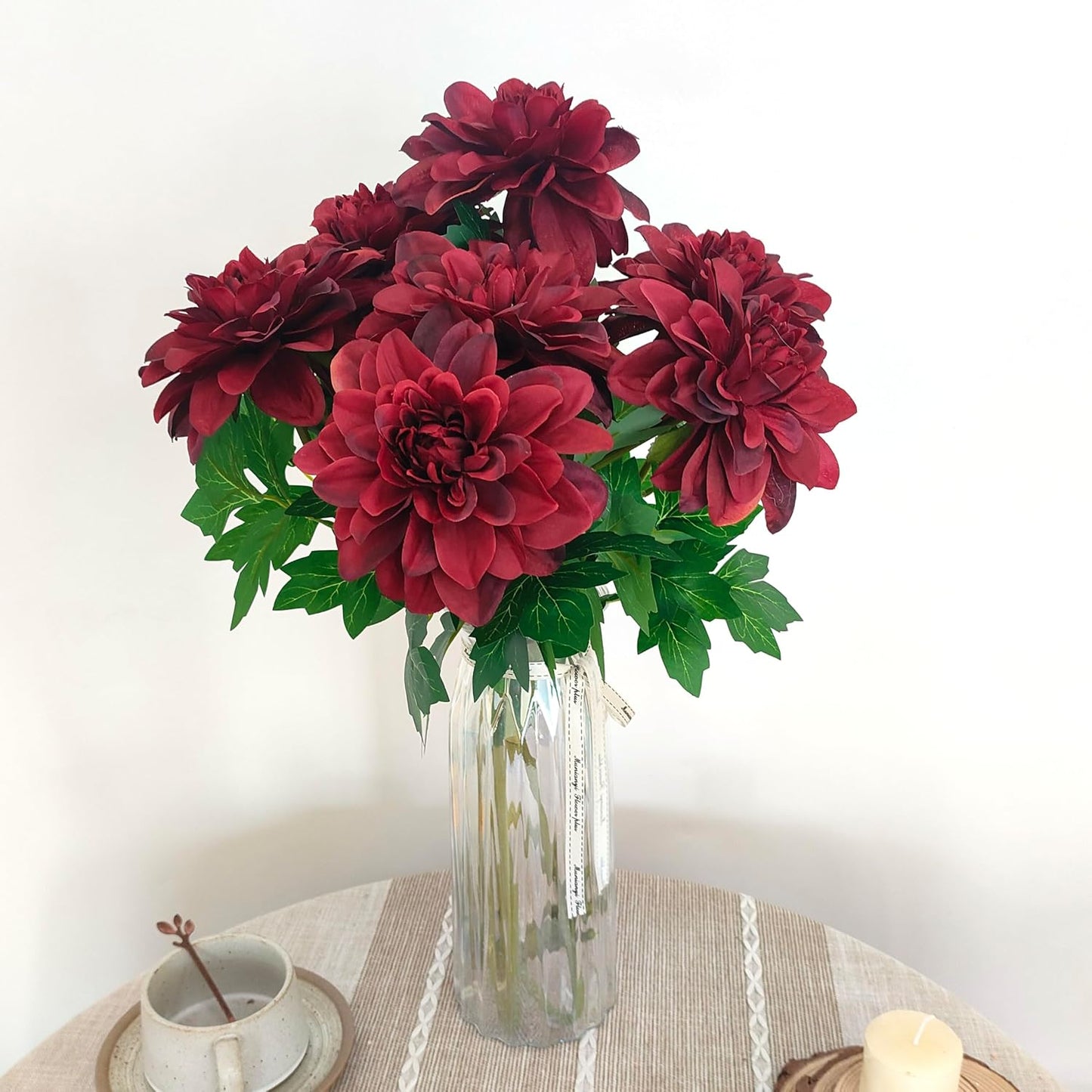 8 Pcs Dahlia Artificial Flowers, 24" Fake Silk Dahlia Flower Bouquets for DIY Wedding Centerpieces Arrangements Bridal Shower Party Home Decorations (8, red Bean Pink)