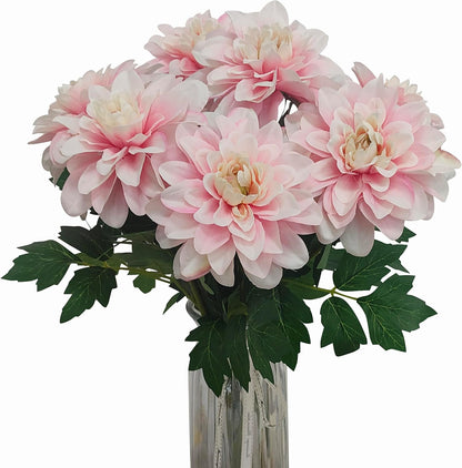 8 Pcs Dahlia Artificial Flowers, 24" Fake Silk Dahlia Flower Bouquets for DIY Wedding Centerpieces Arrangements Bridal Shower Party Home Decorations (8, red Bean Pink)