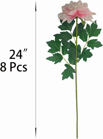 8 Pcs Dahlia Artificial Flowers, 24" Fake Silk Dahlia Flower Bouquets for DIY Wedding Centerpieces Arrangements Bridal Shower Party Home Decorations (8, red Bean Pink)